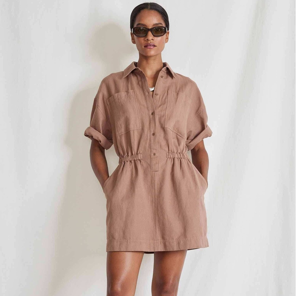 Apiece Apart Palmera Mini Dress‎ S Terracotta Linen Cotton Mini Elastic Waist